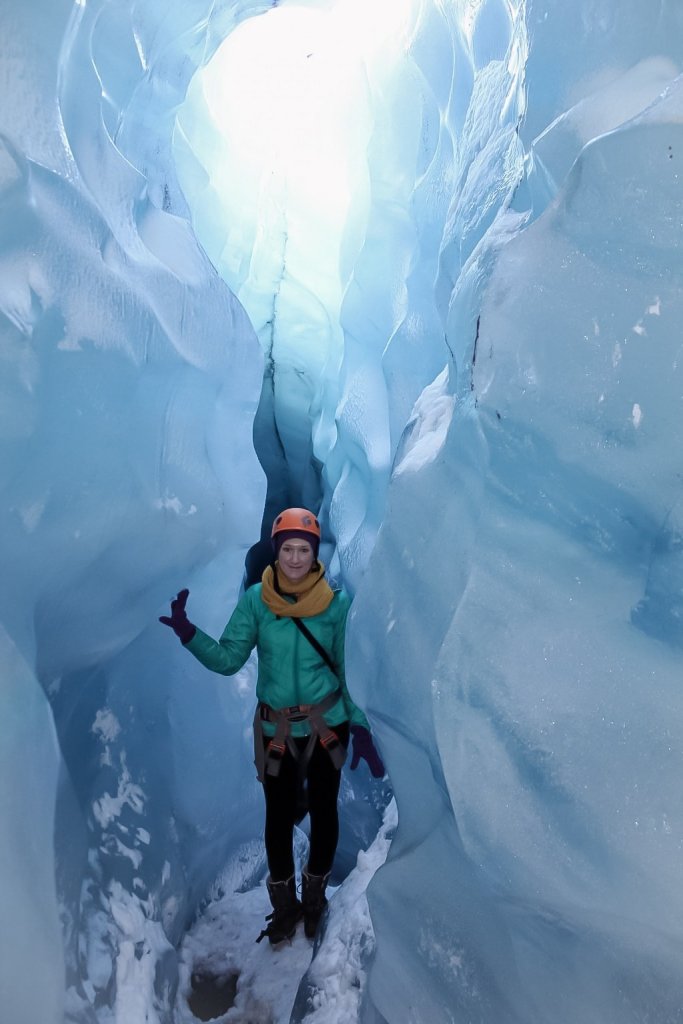 Hiking inside of a glacier in Iceland - plan what to pack in Icelands