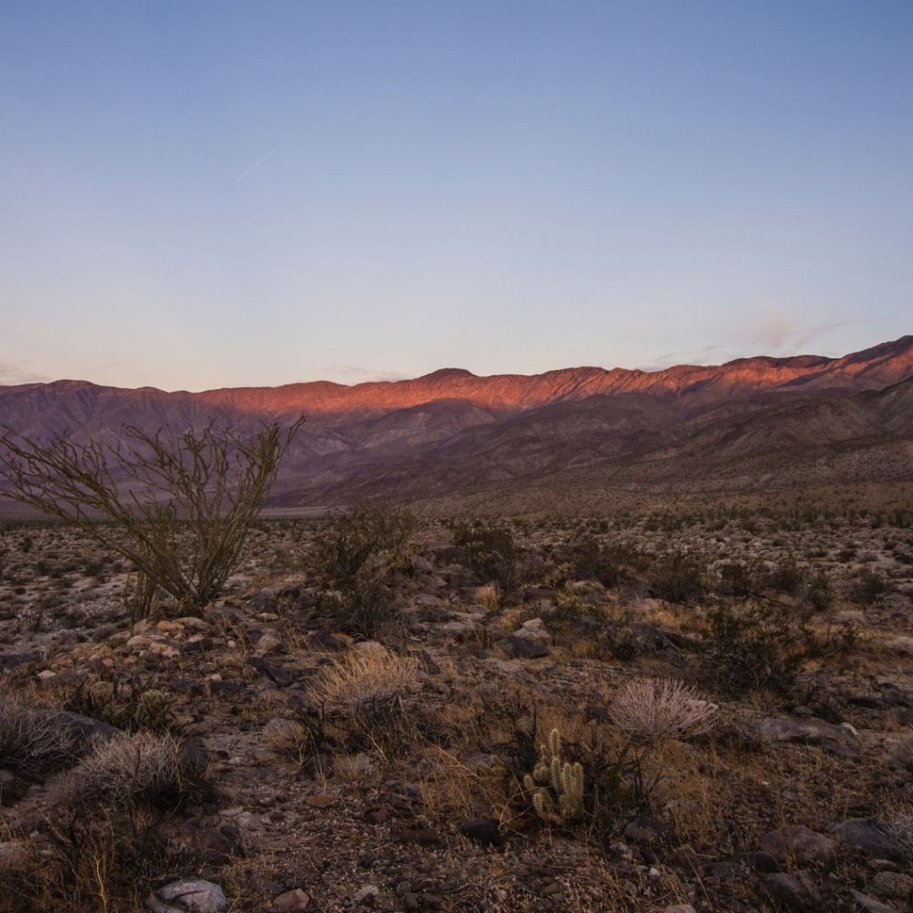 Anza Borrego with blue skies and dry earth.