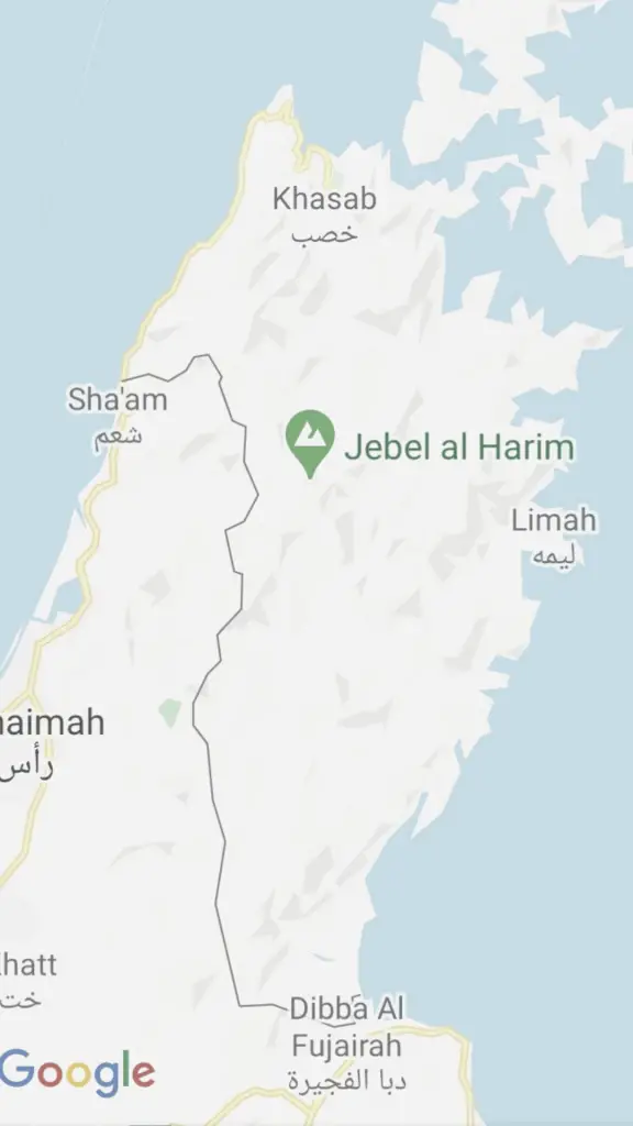 Jebel al Harim map in Musandam, Oman.