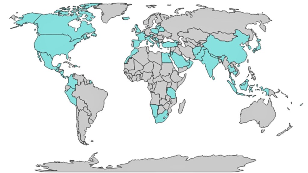 This Rare Earth travel map highlighting "where I've been" in blue.