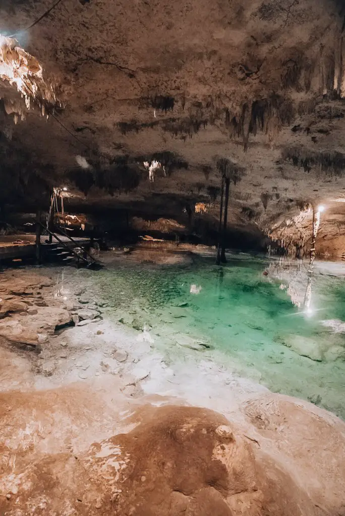 Exploring an underground cenote in Mexico.