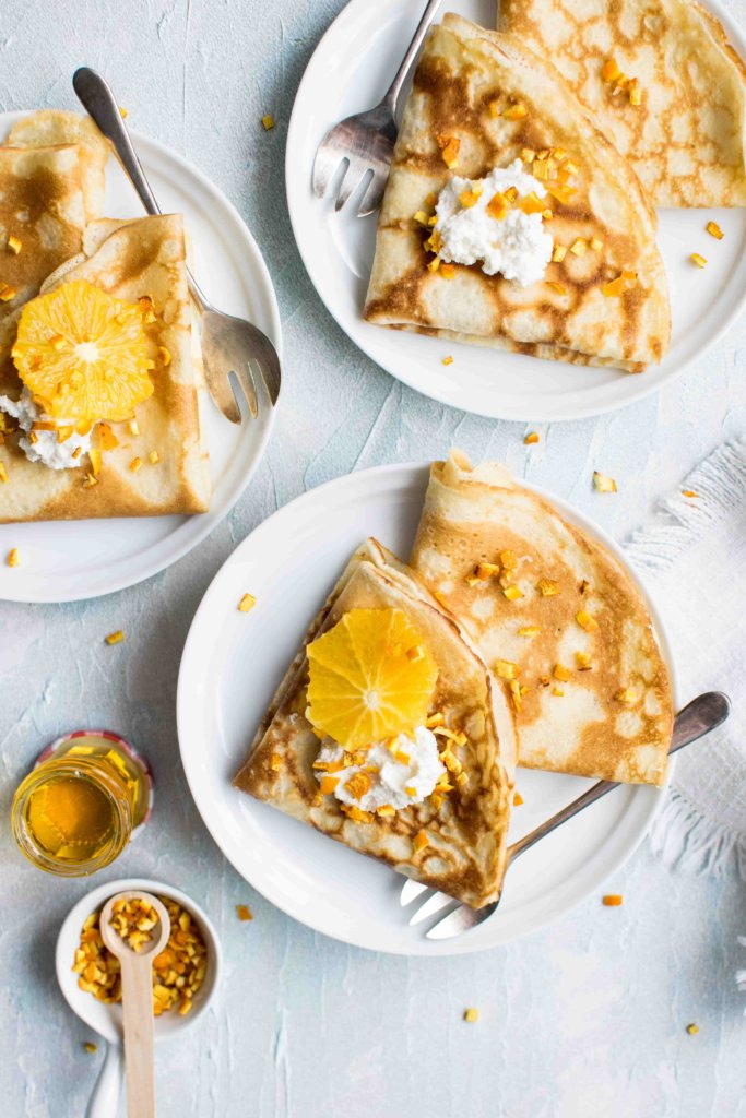 Blynai, a traditional Lithuanian food , served sweet with fruit and preserves.