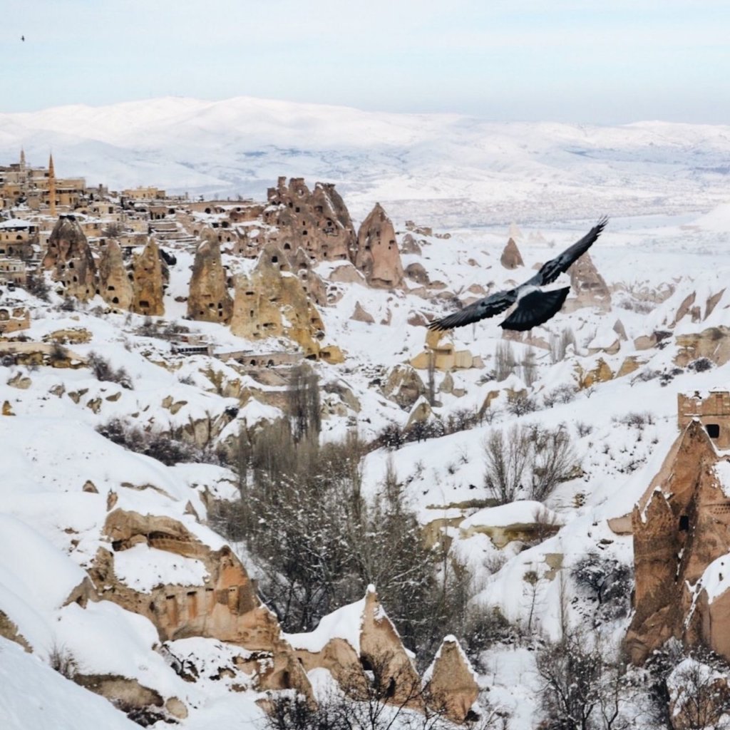 Cappadocia in Winter covered in snow.