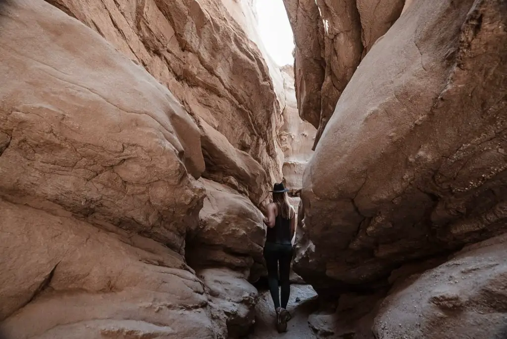Monica hiking the Slot - one of the Anza Borrego Hikes You Cannot Miss! in Anza Borrego State Park, CA.