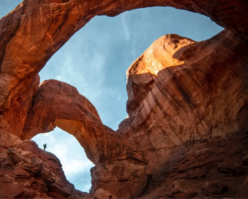 Double Arch from below - one of the Best Hikes in Arches National Park!