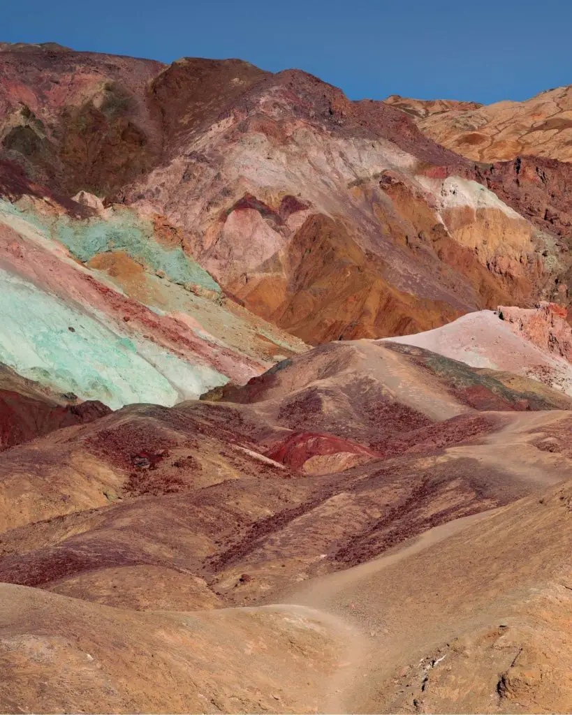 The Artist's Palette colorful peaks - one of the must-see sights during one day in Death Valley.