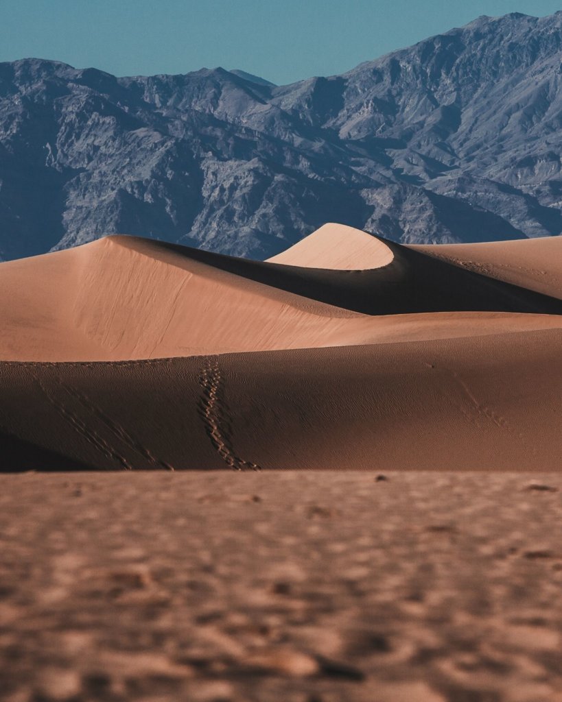 Tall sand dunes at Death Valley, the best known desert region park in Southern California.