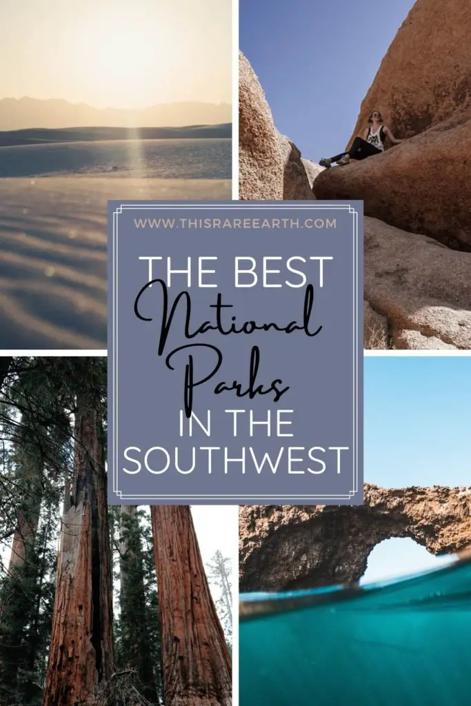 The best national parks in the southwest!  Pictured: Joshua Tree, White Sands, Channel Islands and Sequoia.