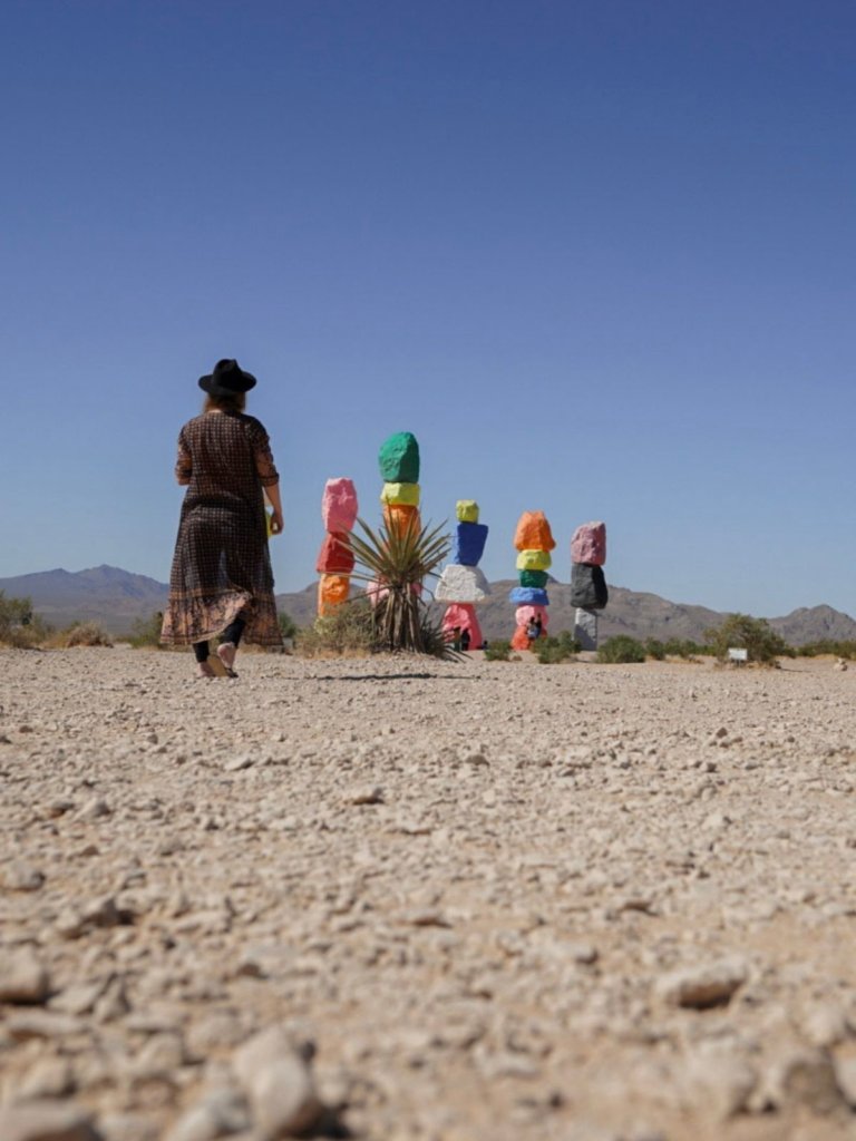 Neon colored rocks in the dry Nevada desert.