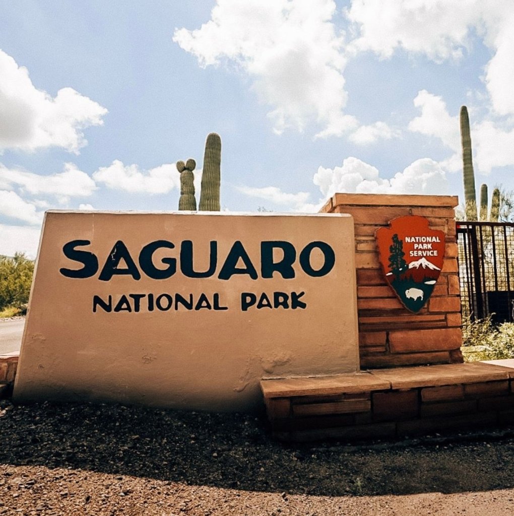 The Saguaro National Park entrance sign.