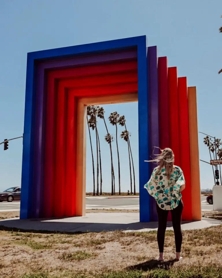 The colorful Chromatic Gate in Santa Barbara, a potentially cheap escape in California.