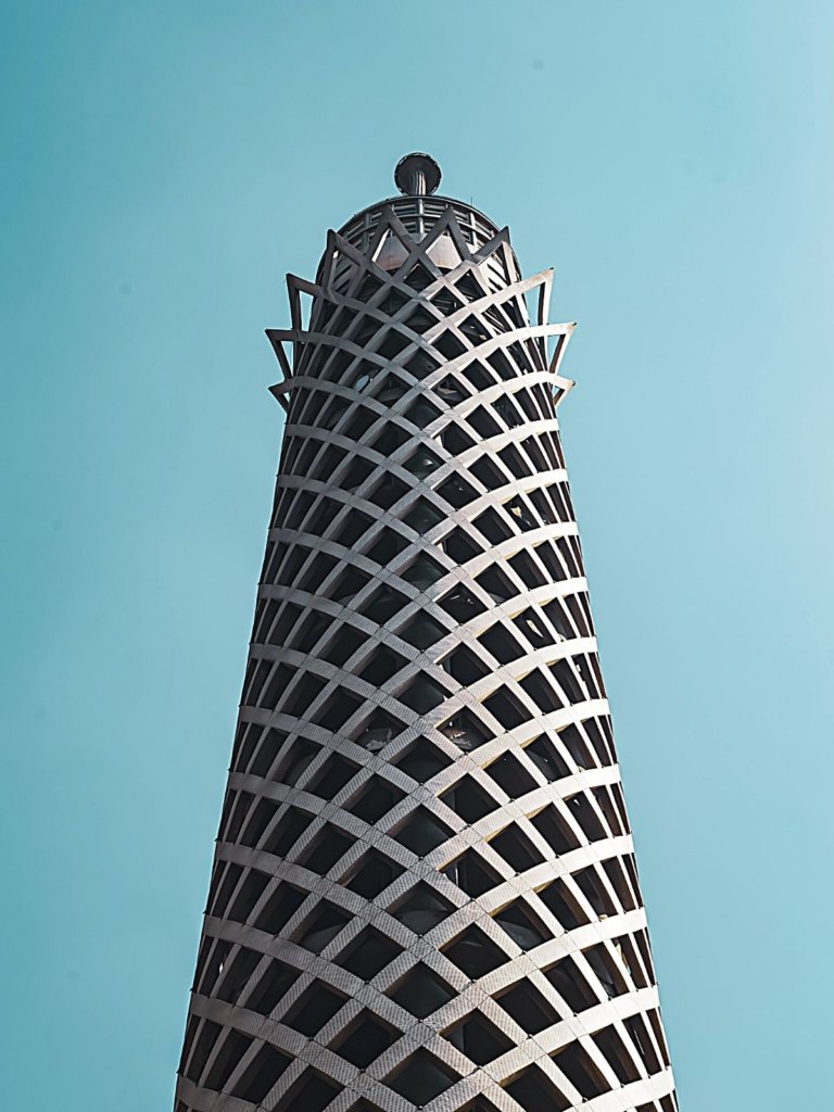 The incredible Cairo tower against the blue sky - one of the best things to see in Cairo Egypt!