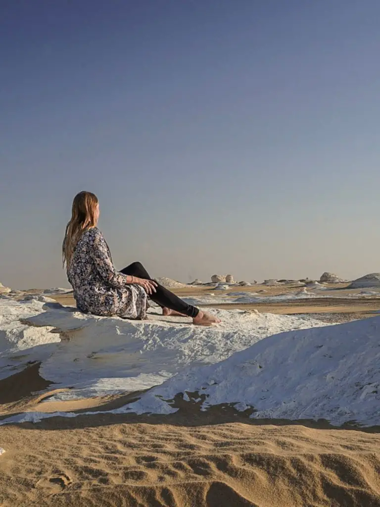 Monica in the White Desert - one of the best places to go outside of Cairo Egypt!