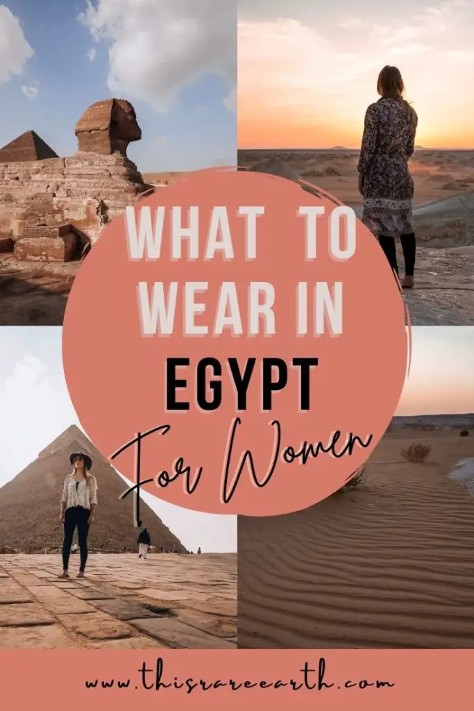 A pinterest pin featuring What to Where in Egypt - a packing list for women. Outfits for deserts and pyramids.