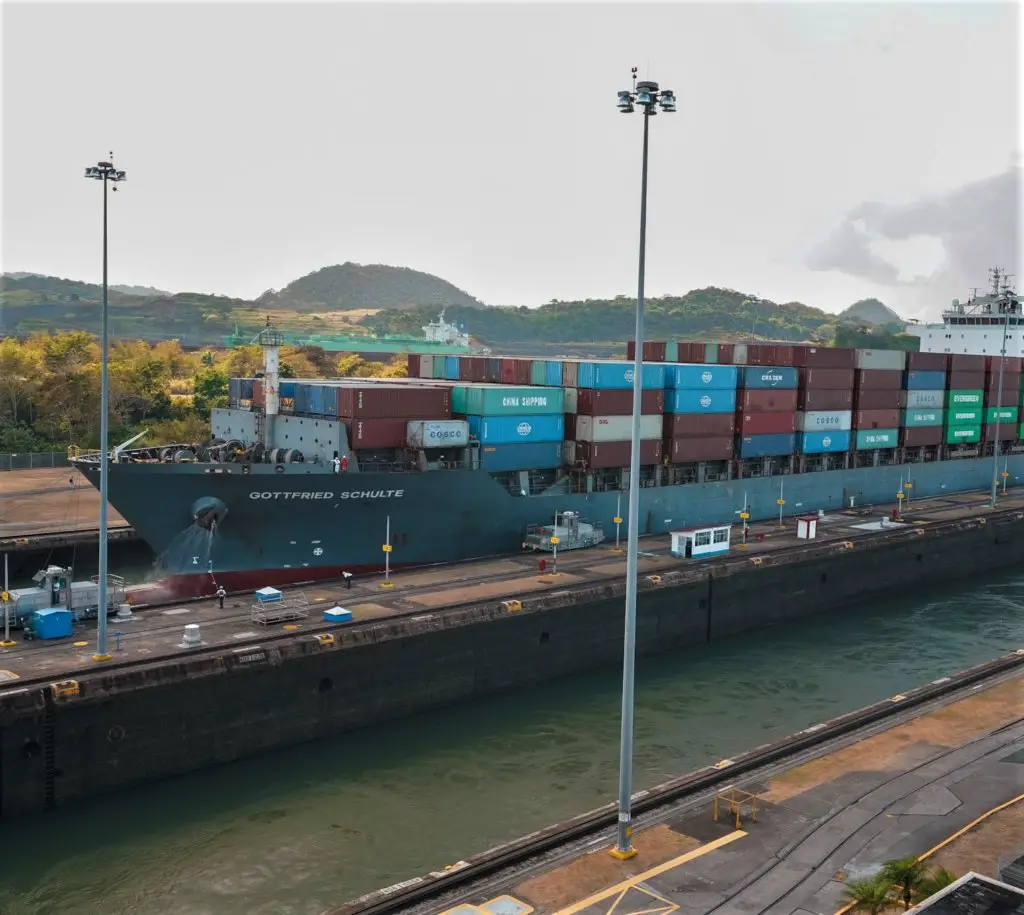 A cargo ship seen when Visiting the Panama Canal Miraflores Locks.