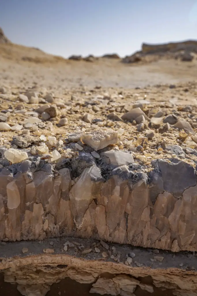 The sparkling crystals seen at Crystal Mountain in Egypt – A Travel Guide to the Black and White Desert.