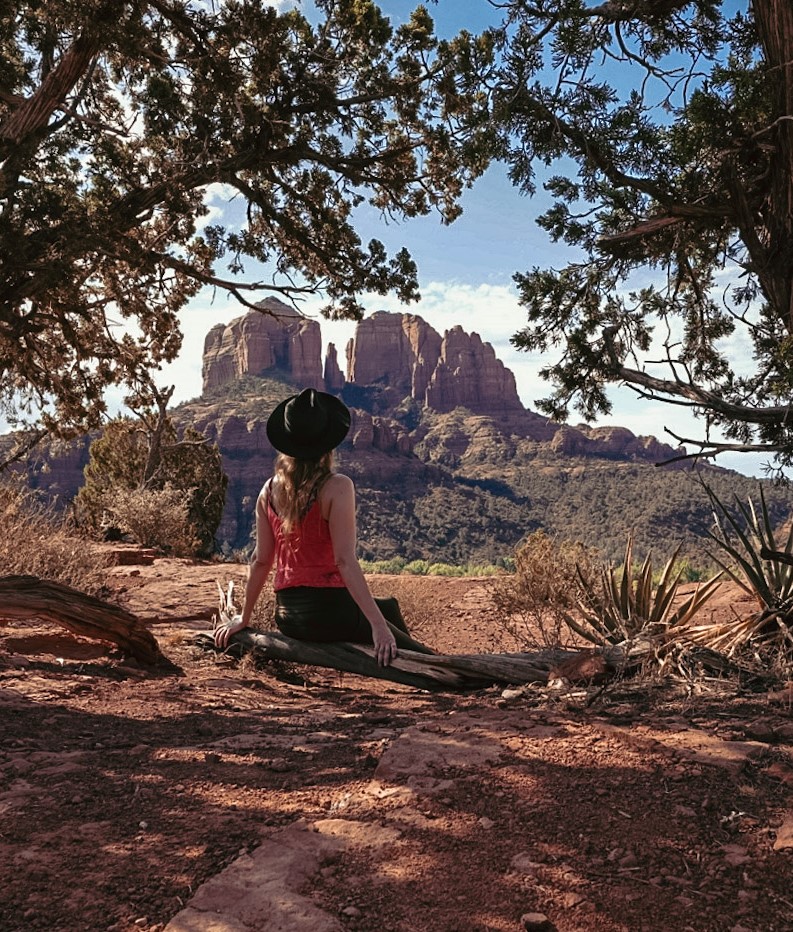 Monica enjoying a sunrise hike on her One Day in Sedona Itinerary.