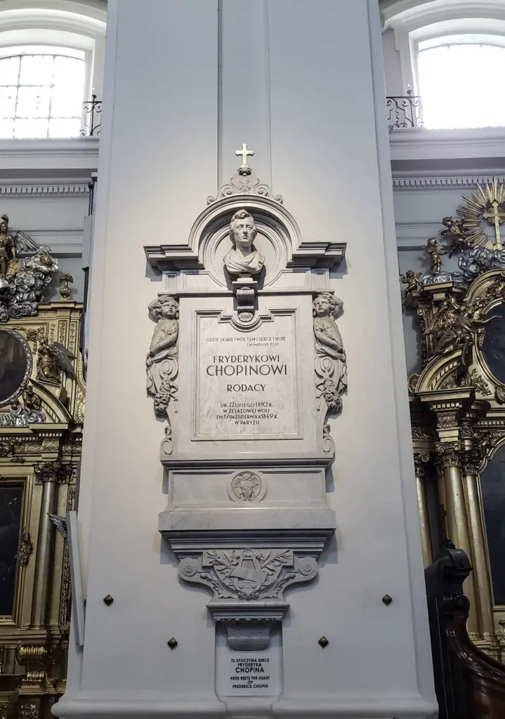 Holy Cross Church's pillar which entombs Chopin's heart - a must see in Warsaw.