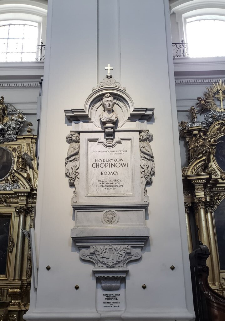 Holy Cross Church's pillar which entombs Chopin's heart - a must see in Warsaw.