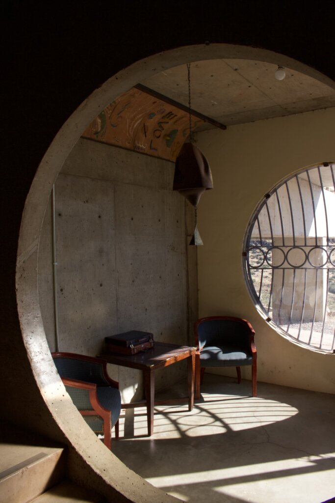 A sitting room at Arcosanti Arizona.