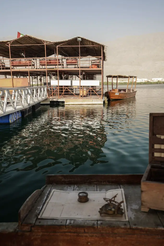 The floating pontoon that visitors board when visiting Suwaidi Pearl Farm in RAK.