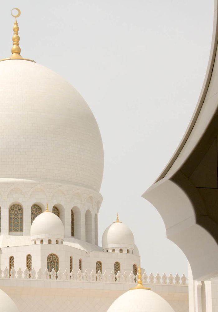 The pristine white Sheik Zayed Grand Mosque in Abu Dhabi.