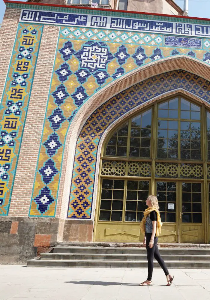 Monica exploring the Blue Mosque in Yerevan, Armenia.