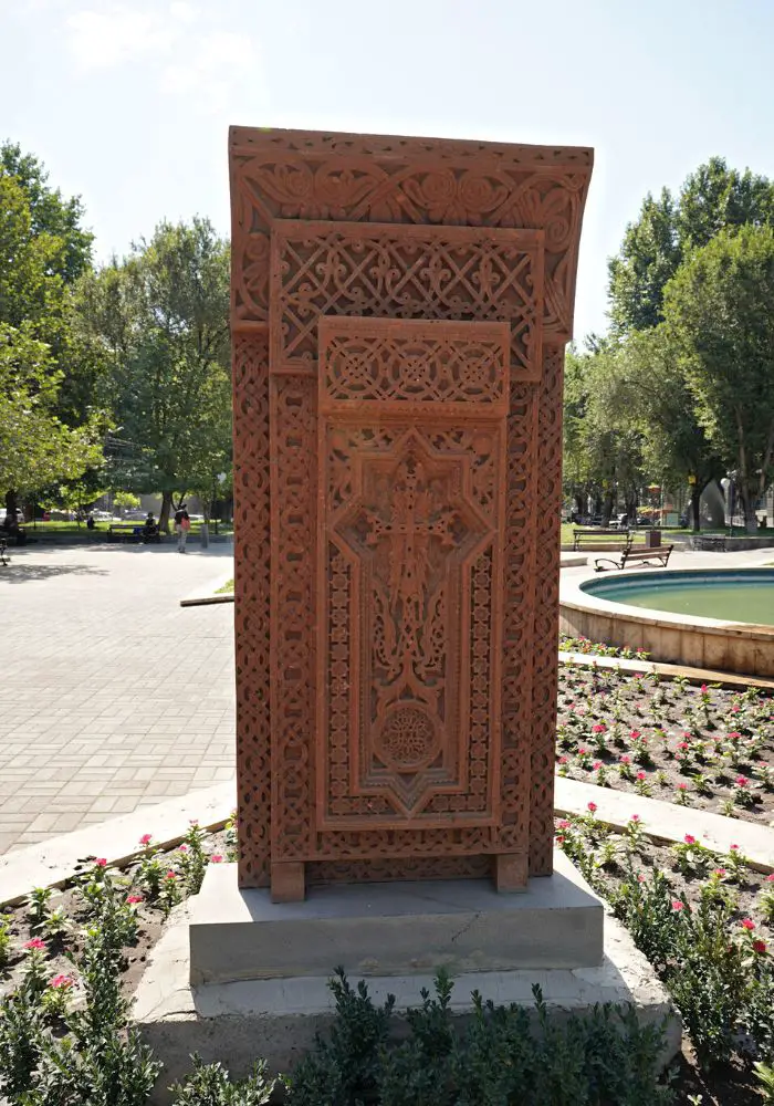 The intricate carvings of the Alley of Khatchkars, one of The Best Things to Do in Yerevan, Armenia.