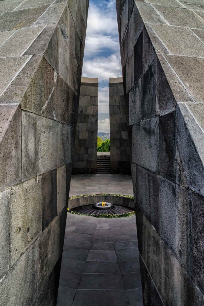 The tall slabs of the Armenian Genocide Memorial Complex - one of the must see attractions in Yerevan.