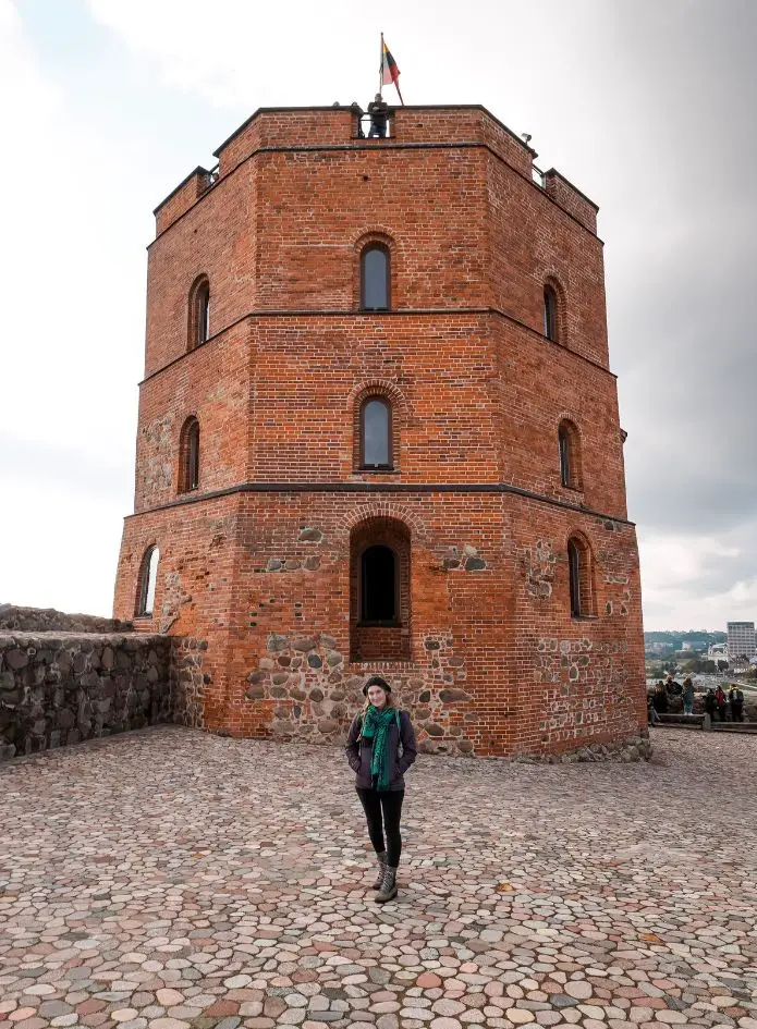 Monica in front of Gediminas Castle Tower in Vilnius.