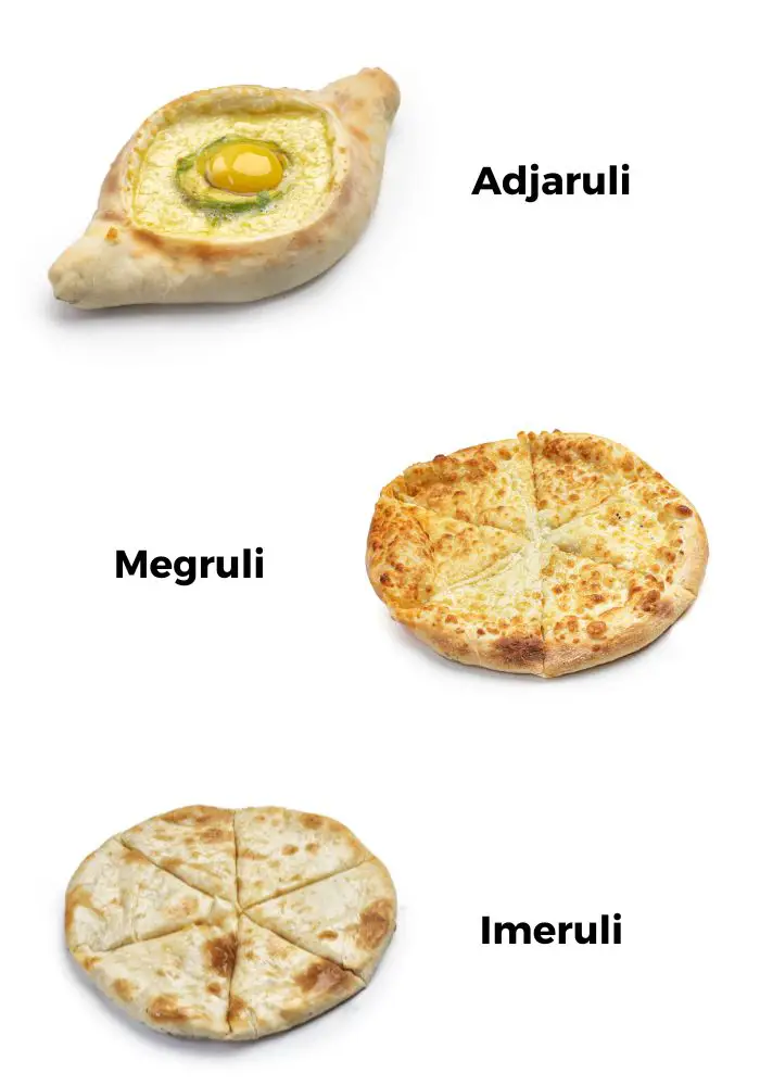 Three types of khachapuri, one of the staples in your Tbilisi cooking class for Georgian food.