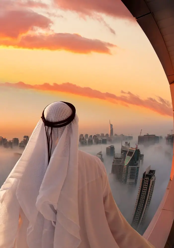 A Muslim man overlooking Dubai - what NOT to do in Dubai.