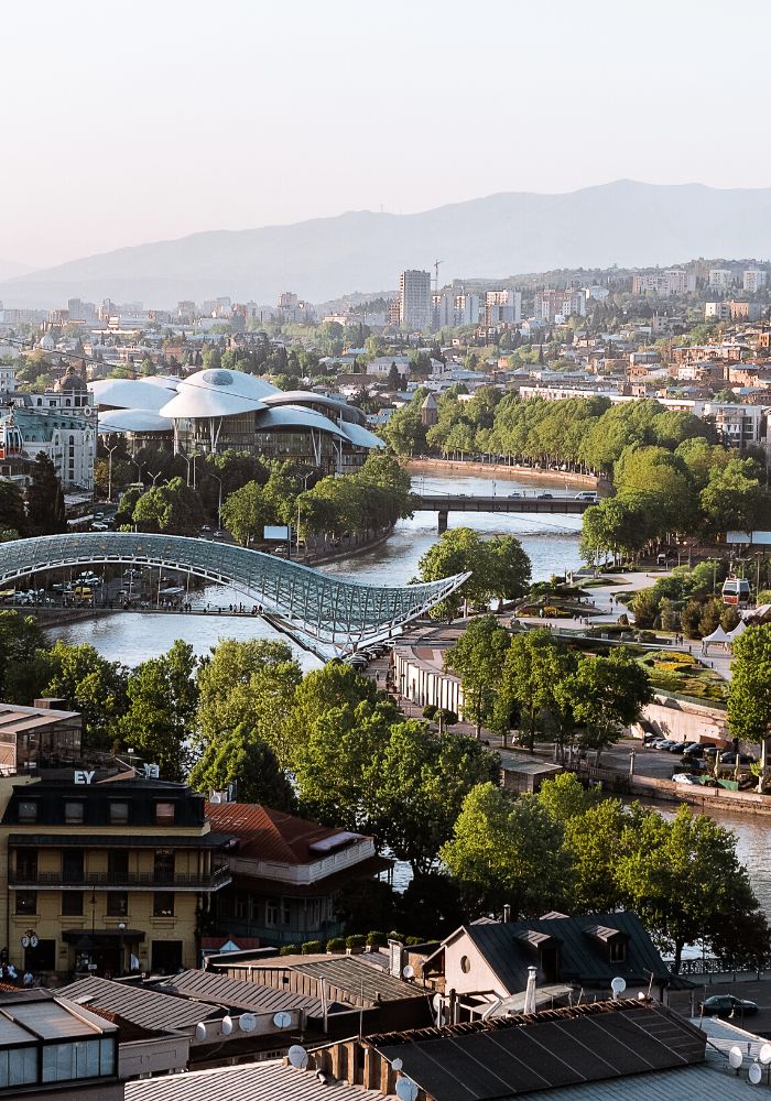 Looking out at the Peace Bridge - one of The Best Things to Do in Tbilisi, Georgia.