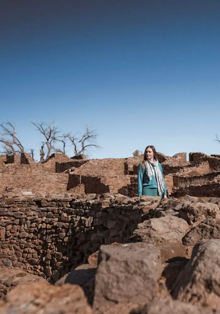 Monica Visiting Aztec Ruins National Monument on a fall day.