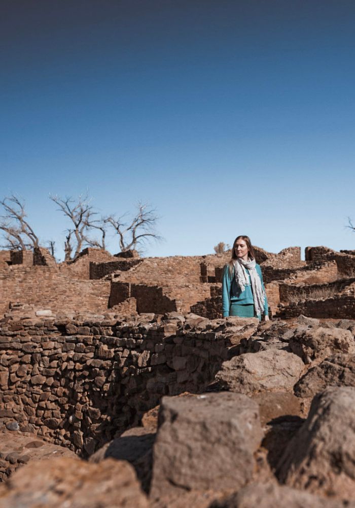 Monica Visiting Aztec Ruins National Monument on a fall day.