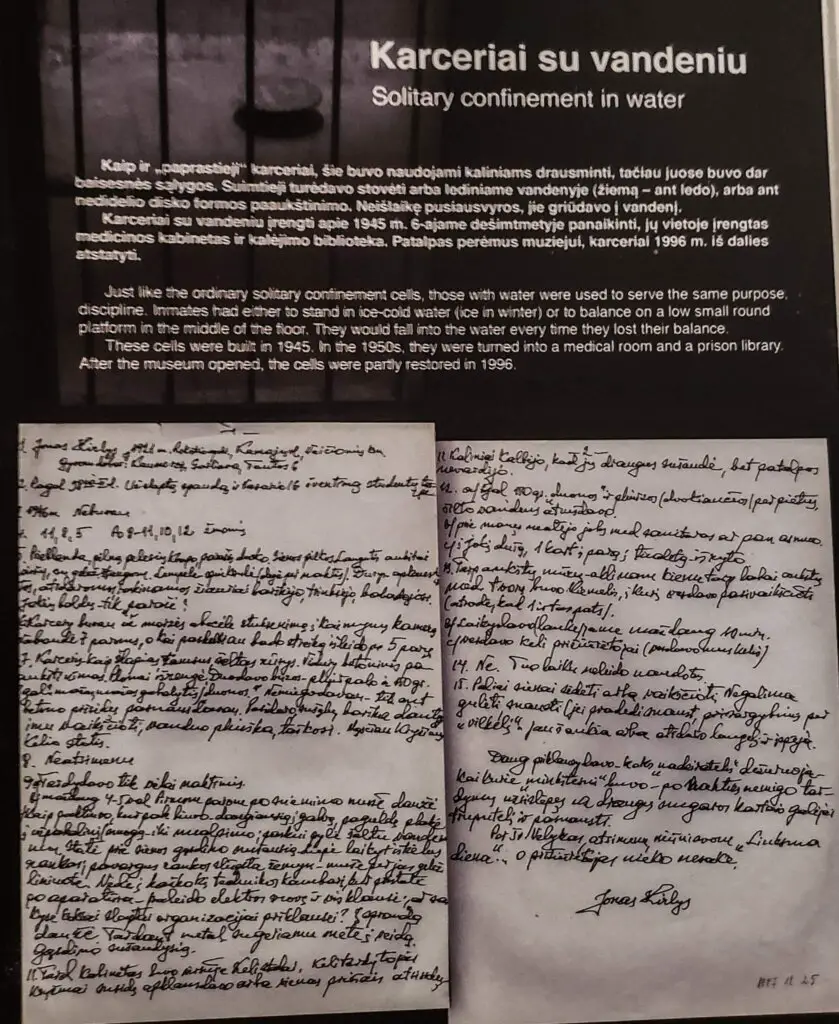 Description of a solitary confinement cell in The KGB Museum in Vilnius - Museum of Occupation and Freedom Fights.