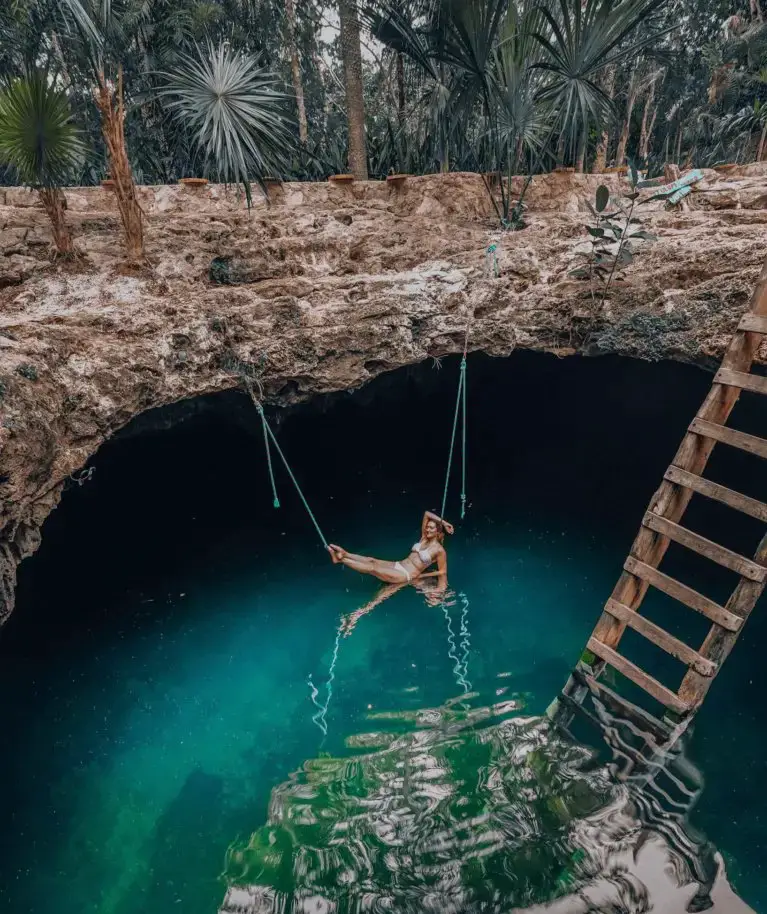 One of my habitual Tulum outfits: a white bikini while in the cenote.