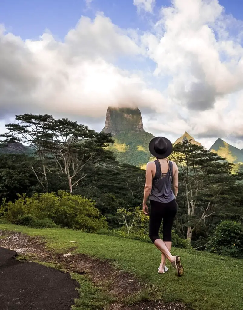 Monica in the lush green landscape on Moorea - The Tahiti to Moorea Ferry: A Complete Guide.