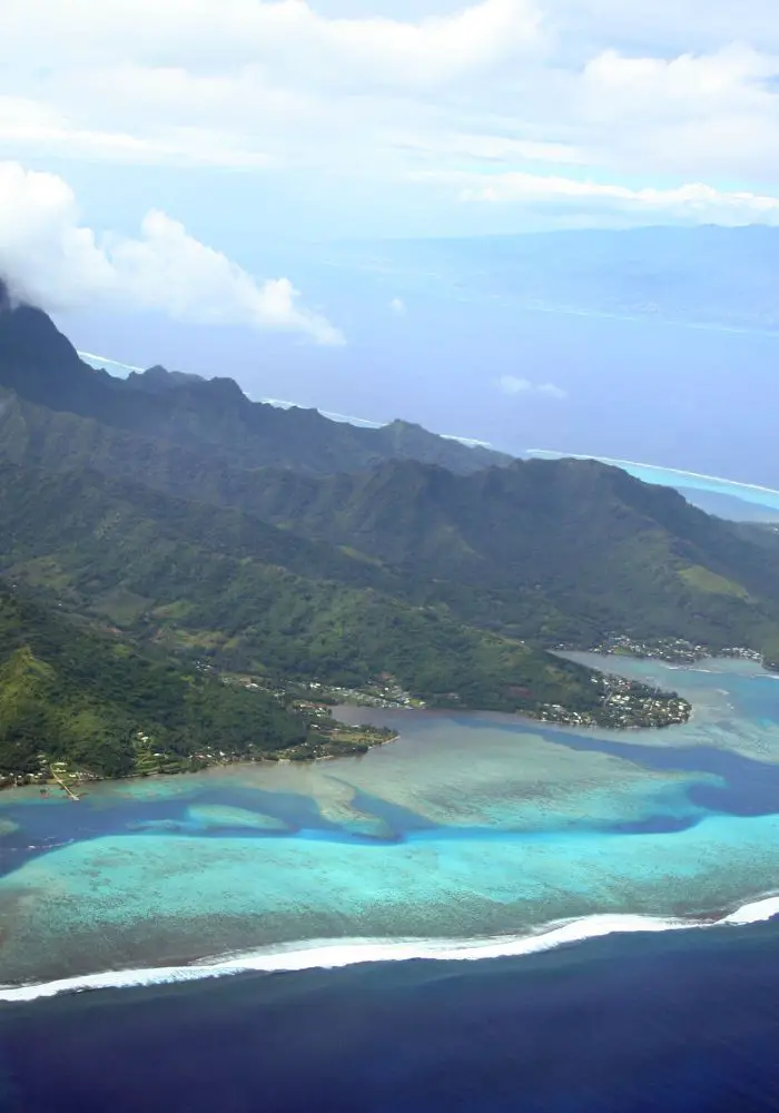 An aerial view of Moorea, if you opt to take the plane rather than The Tahiti to Moorea Ferry: A Complete Guide.