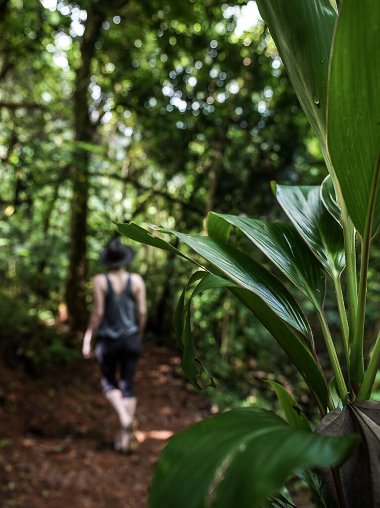 Monica on Three Coconuts Trail, one of the best Moorea hiking trails.