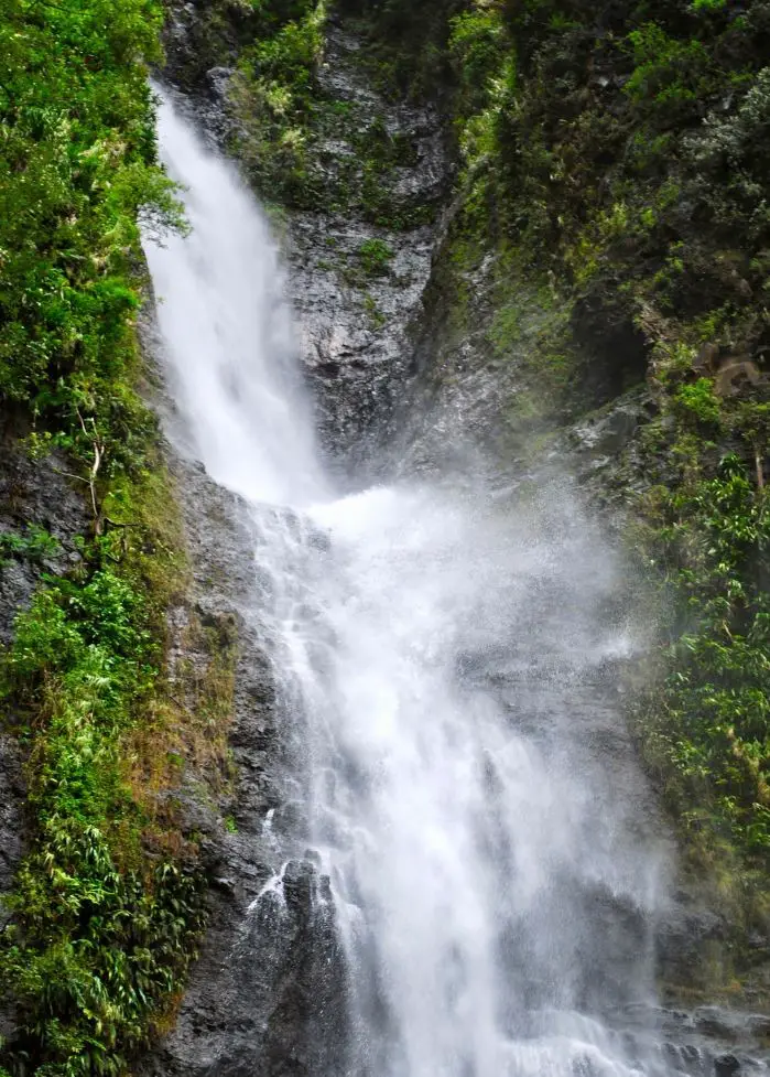 The roaring waterfall, which you can reach on one of the prettiest Moorea hikes.
