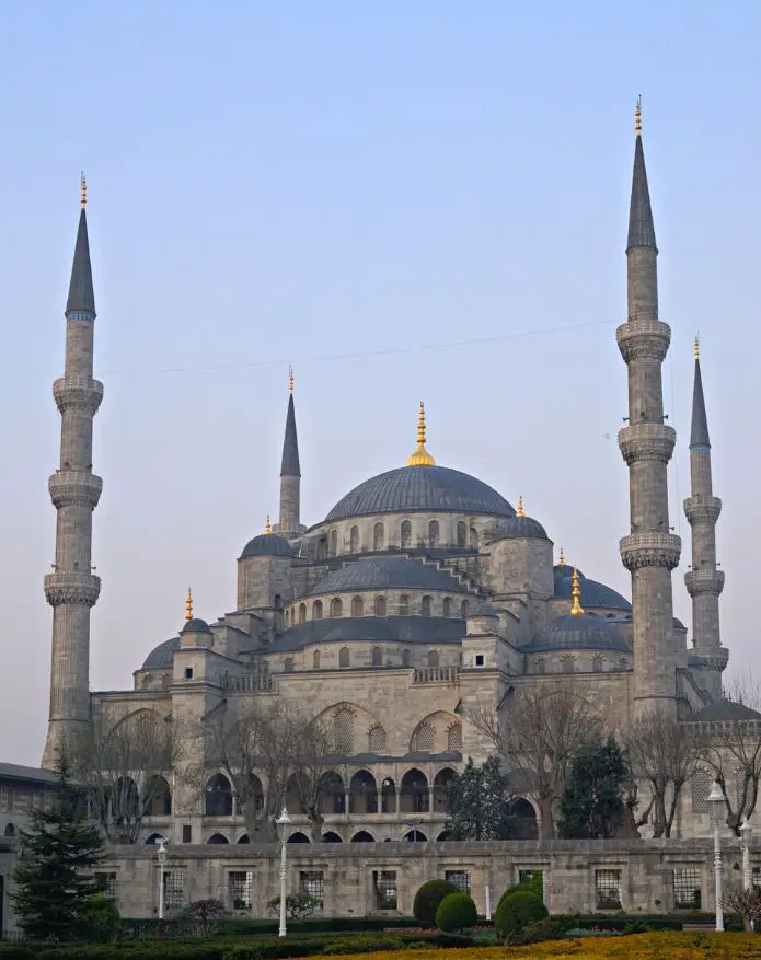 The exterior of the large Blue Mosque - an essential stop on your One Day in Istanbul Itinerary.