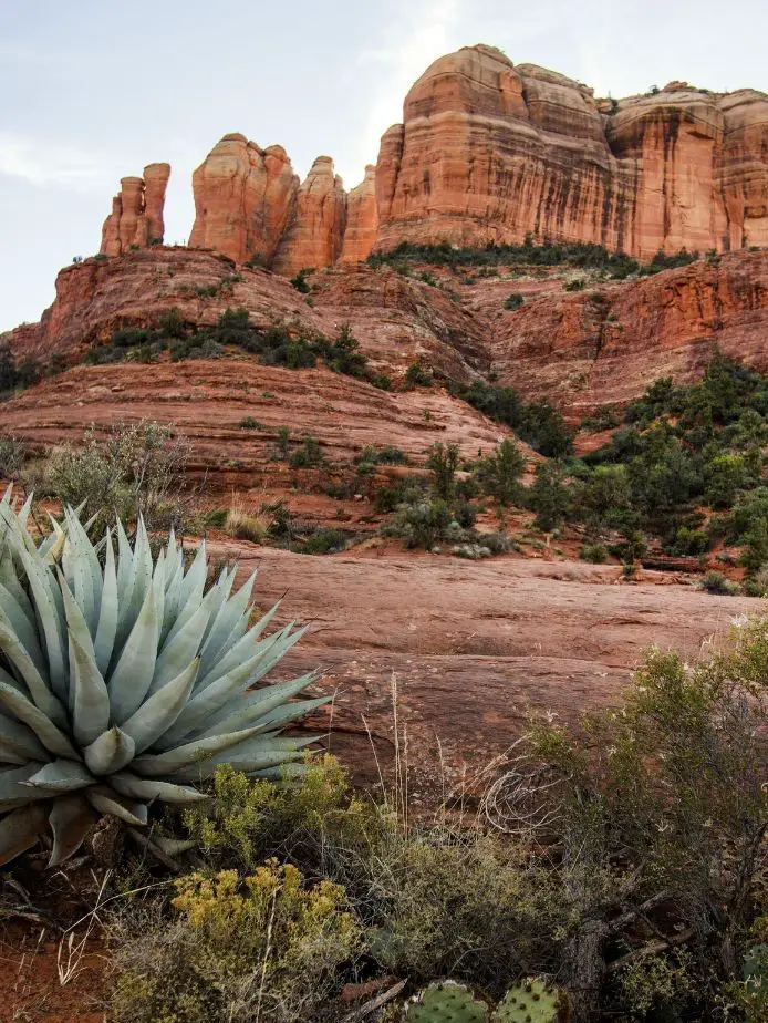 The striated red rocks of Sedona with desert shrubs, one of the best Arizona Bucket List Things To Do.