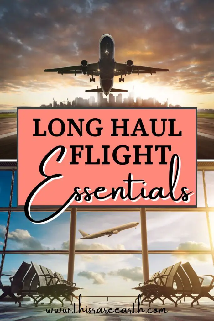 Long Haul Flight Essentials Pinterest pin.