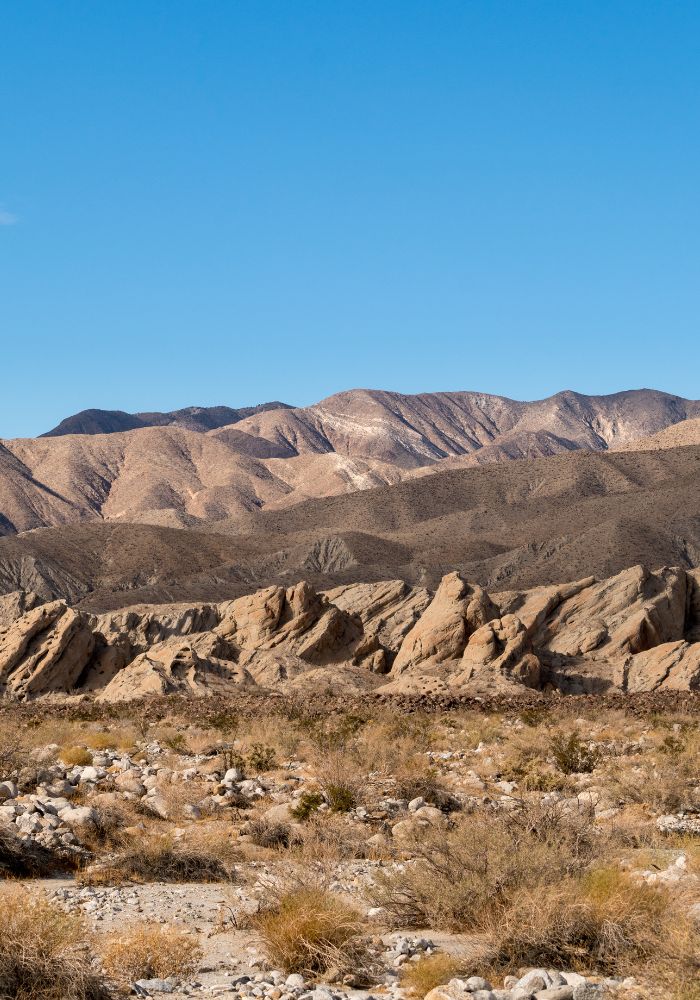 The rugged mountains against blue sky, one of Things To see in Borrego Springs, California.