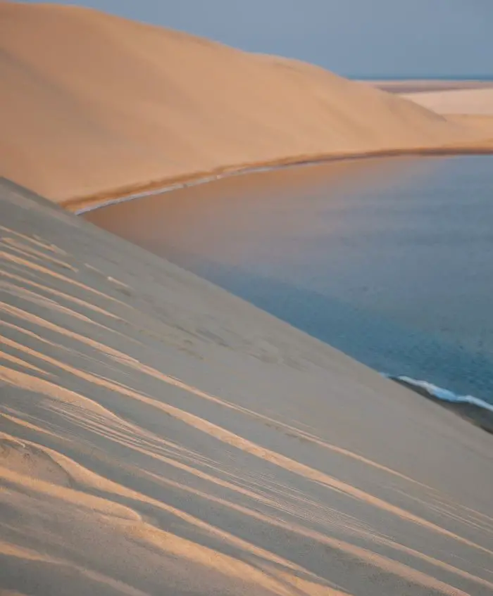 The sand dunes rolling into the sea - one of the best Doha tours and day trips.