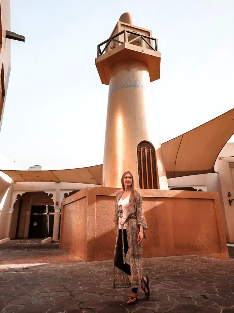 Monica at the Golden Masjid, one of the best Places To Visit in Doha, Qatar.