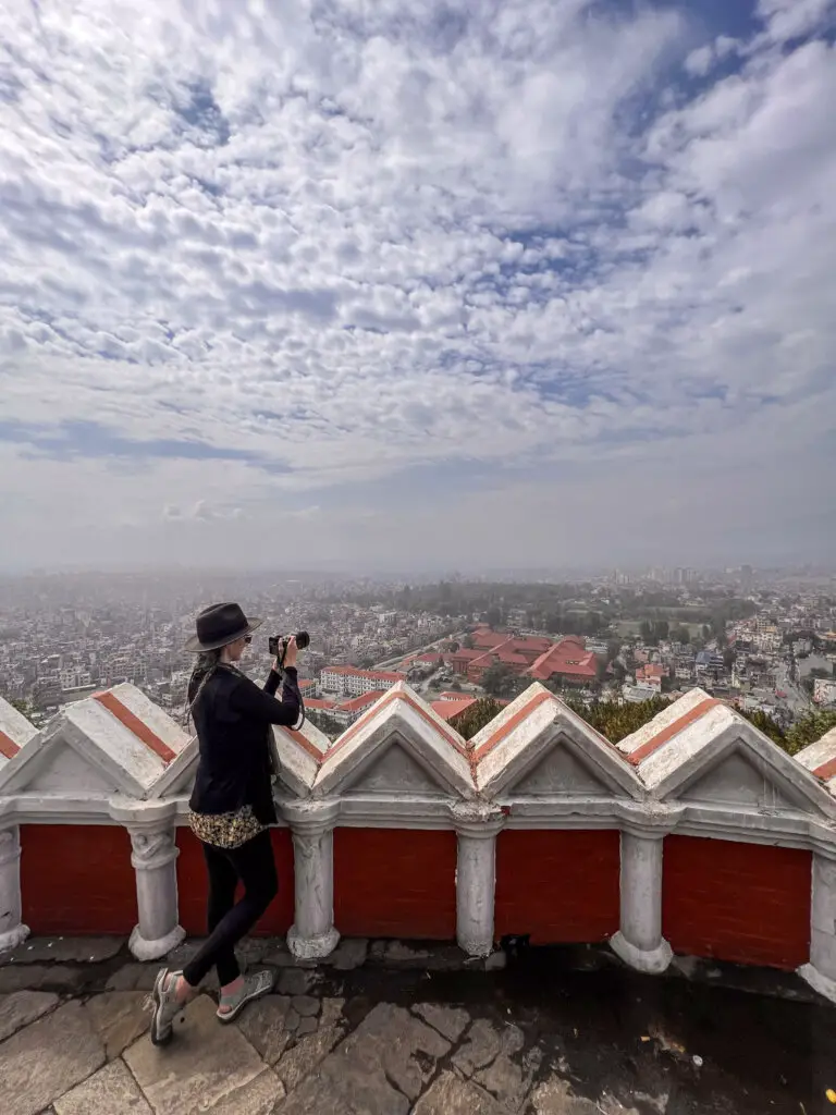 Monica taking photos of Kathmandu Valle, one of the Best Places To Visit in Kathmandu, Nepal.