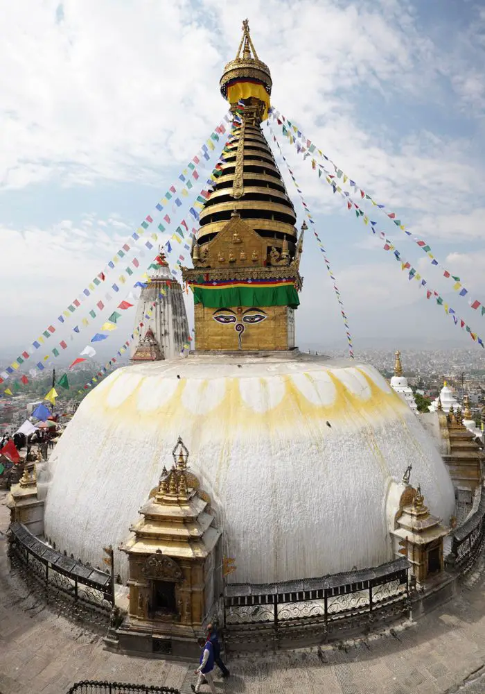 The Monkey Temple's tall stupa, one of the Best Places To Visit in Kathmandu, Nepal.