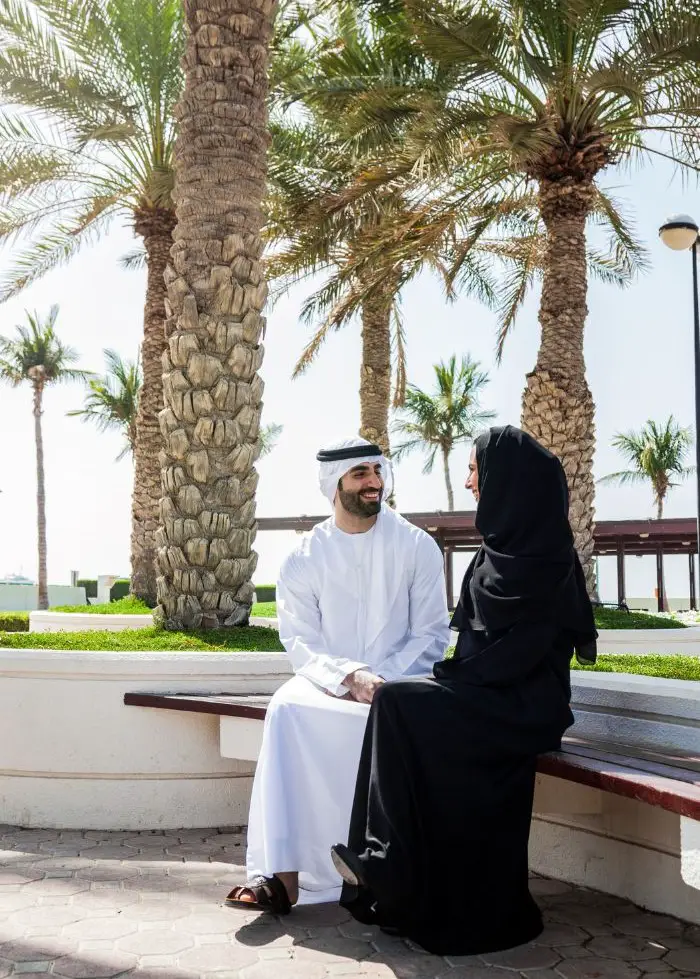 A couple in traditional dress in the United Arab Emirates.